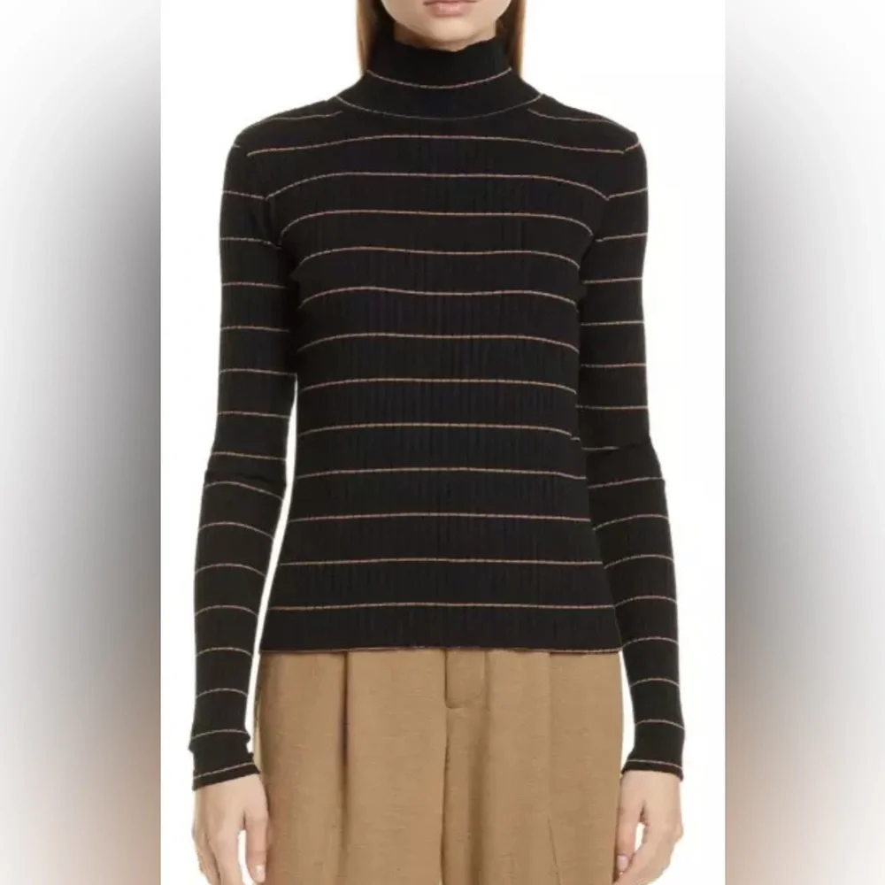 Vince Black Stripe Rib Turtleneck Sweater Women's - Picture 1 of 5